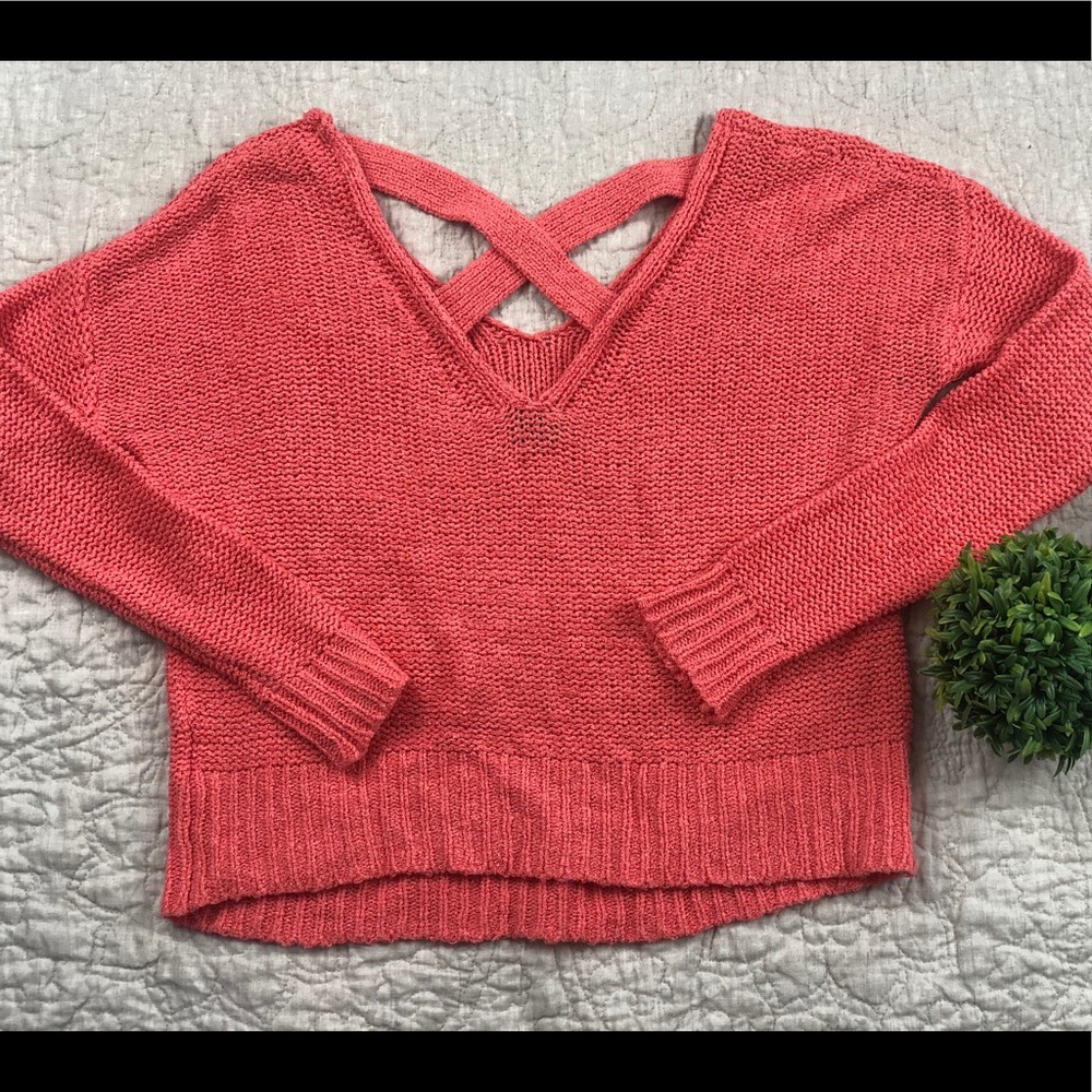 Sparkle and fade salmon knit sweater